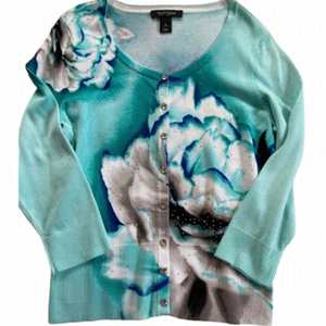 WHITE House, Black market rhinestone turquoise cardigan. Size S
